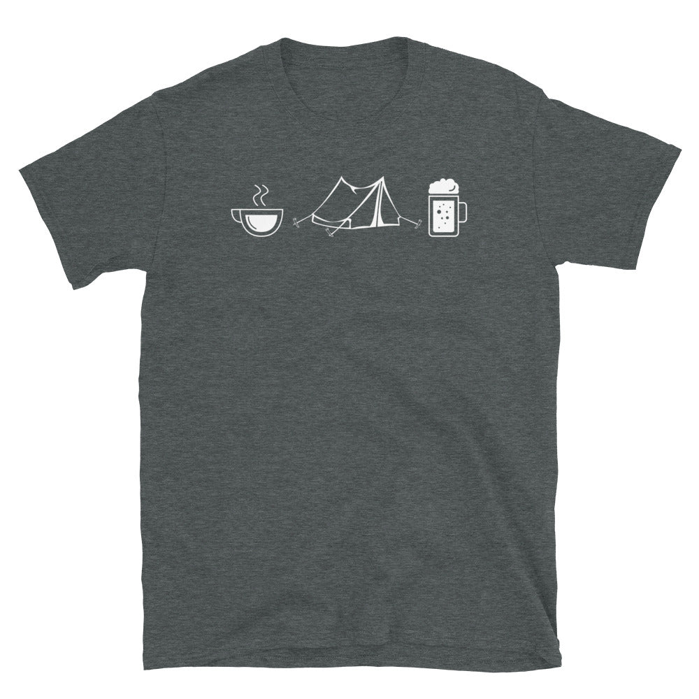 Kaffee, Bier Und Camping - T-Shirt (Unisex) camping Dark Heather