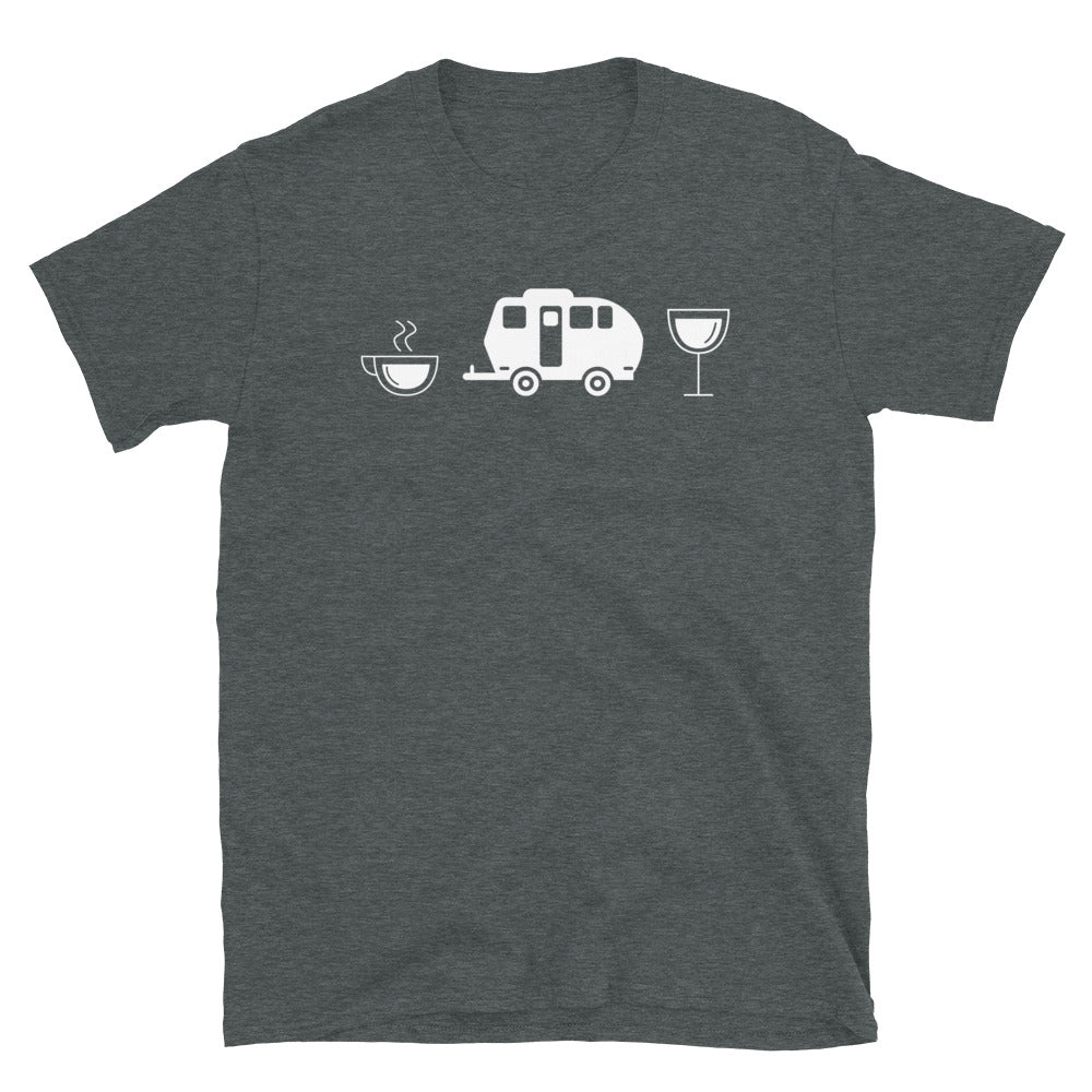 Kaffee, Wein Und Camping - T-Shirt (Unisex) camping Dark Heather