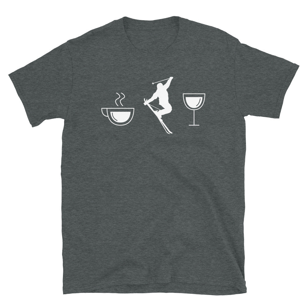 Kaffee, Wein Und Skifahren - T-Shirt (Unisex) klettern ski Dark Heather