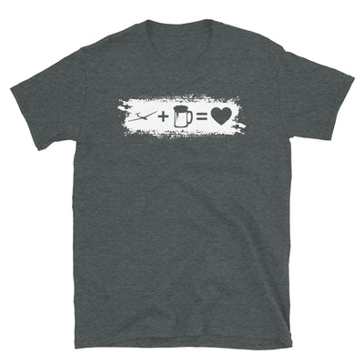 Grunge Rechteck - Herz - Bier - Segelflugzeug - T-Shirt (Unisex) berge Dark Heather