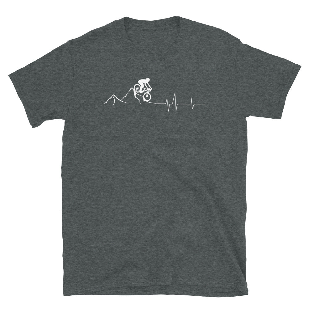Herzschlag - Berg - Mountainbiken - (M) - T-Shirt (Unisex) Dark Heather