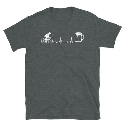 Herzschlag, Bier Und Radfahren - T-Shirt (Unisex) fahrrad Dark Heather