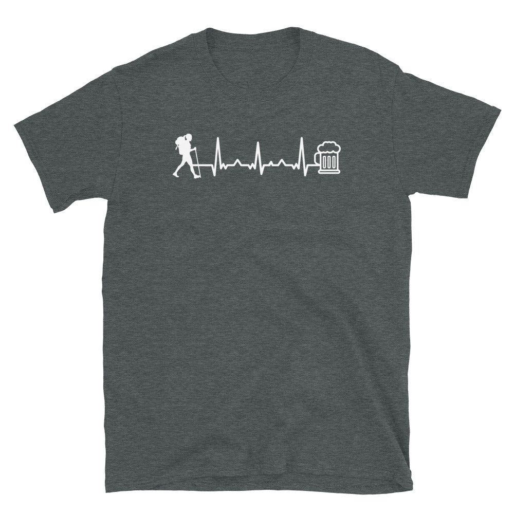 Herzschlag, Bier Und Wandern - T-Shirt (Unisex) wandern Dark Heather