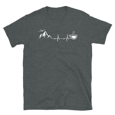 Herzschlag, Kaffee Und Segelflugzeug - T-Shirt (Unisex) berge Dark Heather