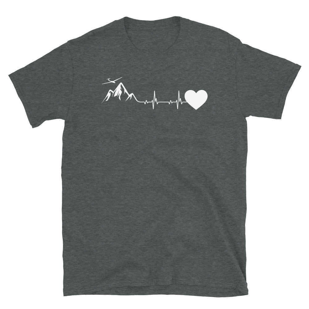 Herzschlag Herz Und Segelflugzeug - T-Shirt (Unisex) berge Dark Heather