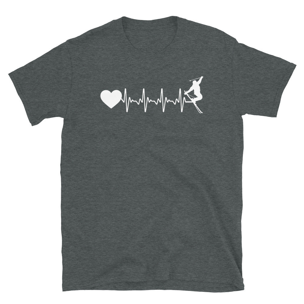Herzschlag Herz Und Skifahren - T-Shirt (Unisex) klettern ski Dark Heather