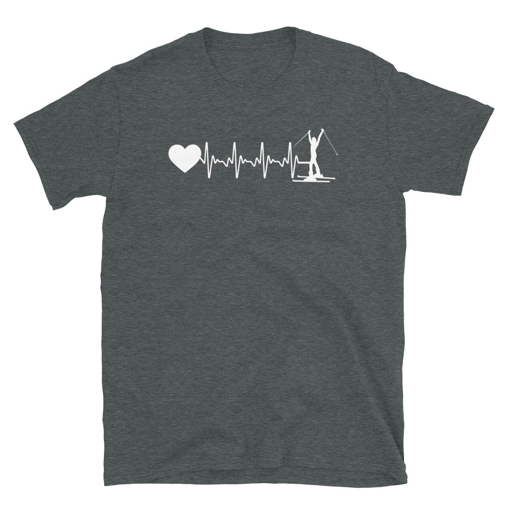 Herzschlag Herz Und Skifahren - T-Shirt (Unisex) klettern ski Dark Heather