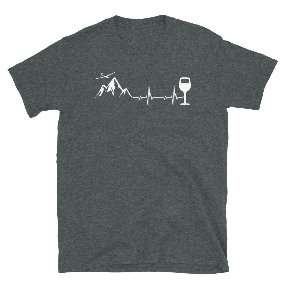 Herzschlag Wein Und Segelflugzeug - T-Shirt (Unisex) berge Dark Heather