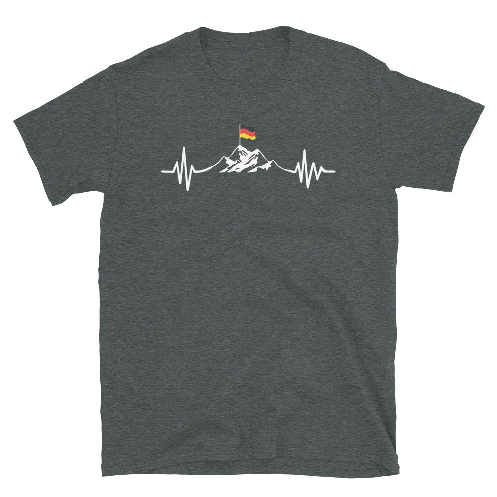 Herzschlag Berge Und Deutschland Flagge - T-Shirt (Unisex) berge wandern Dark Heather