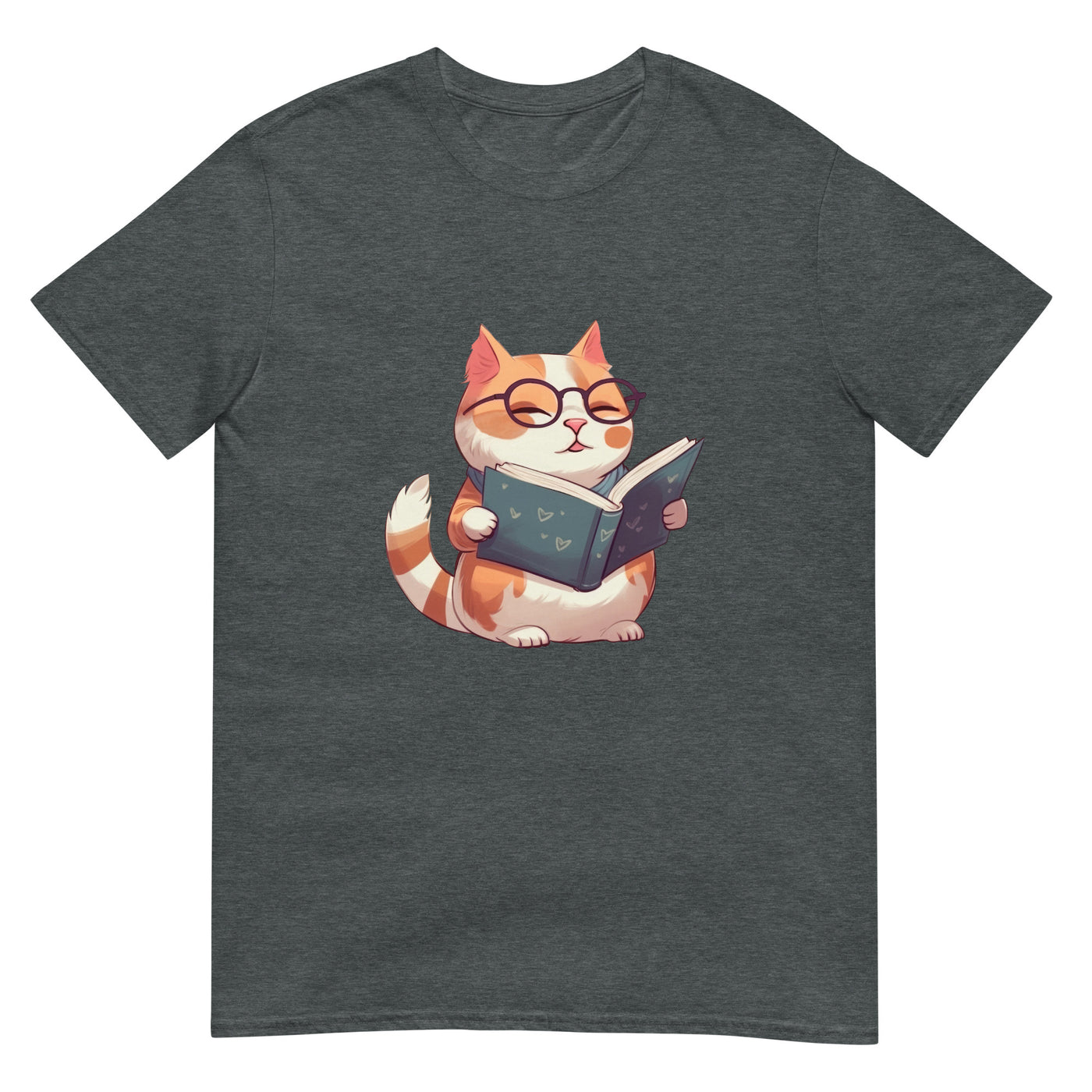 Katze liest ein Buch und trägt Brille - Herren T-Shirt Other_Niches xxx yyy zzz Dark Heather