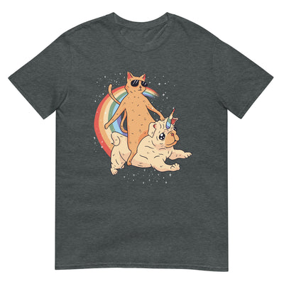 Katze reitet auf Einhorn-Hund - Regenbogen und bunt - Herren T-Shirt Other_Niches xxx yyy zzz Dark Heather