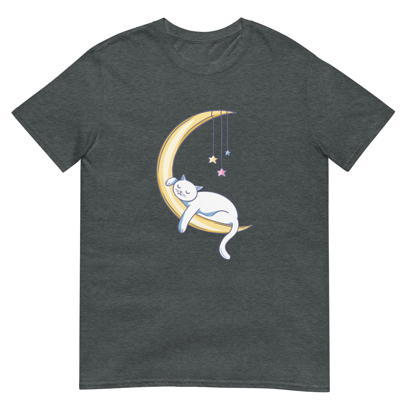 Katze schläft auf einem Halbmond mit hängenden Sternen - Herren T-Shirt Other_Niches xxx yyy zzz Dark Heather