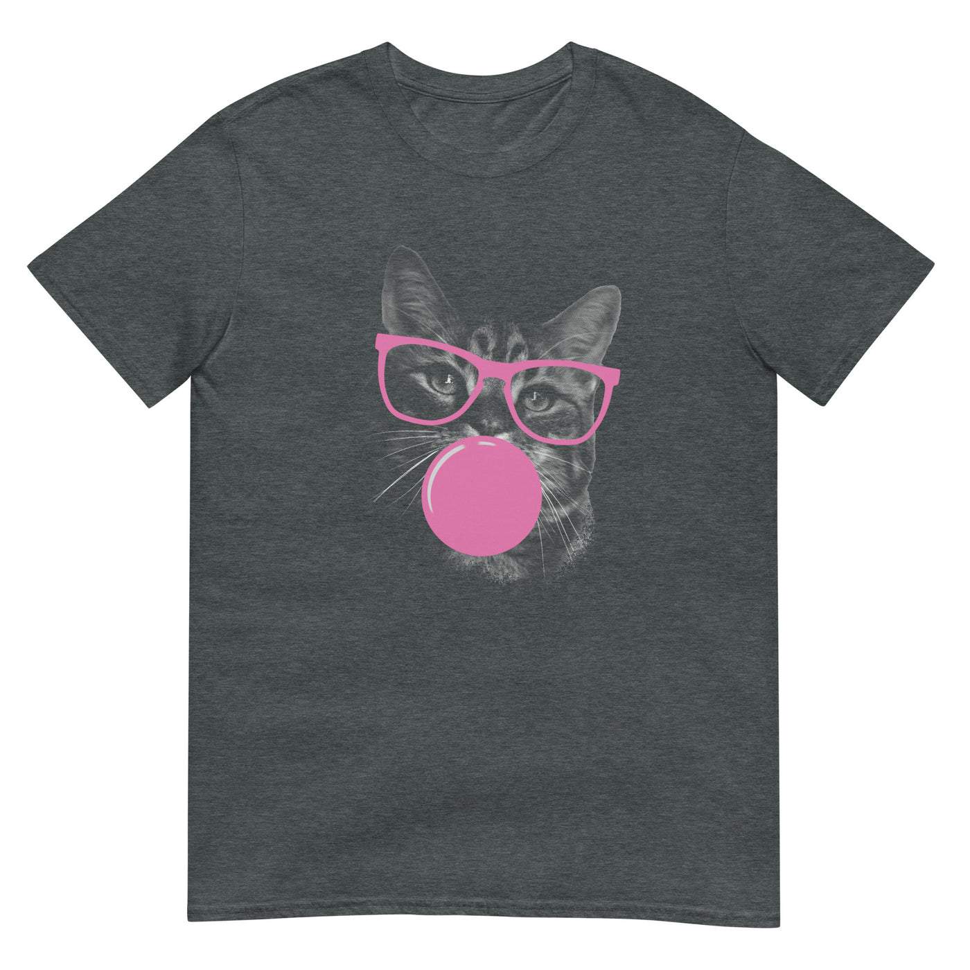 Katze mit Brille und kauendem Kaugummi in Pink - Monochrome Fotografie - Herren T-Shirt Other_Niches xxx yyy zzz Dark Heather