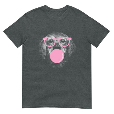 Golden Retriever Hund mit Brille und Kaugummiblase - Pink - Gesichtsporträt - Herren T-Shirt Other_Niches xxx yyy zzz Dark Heather