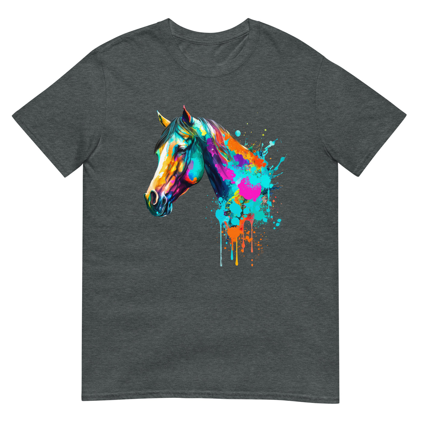 Pferdekopf mit bunter Aquarellmalerei - Herren T-Shirt Other_Niches xxx yyy zzz Dark Heather
