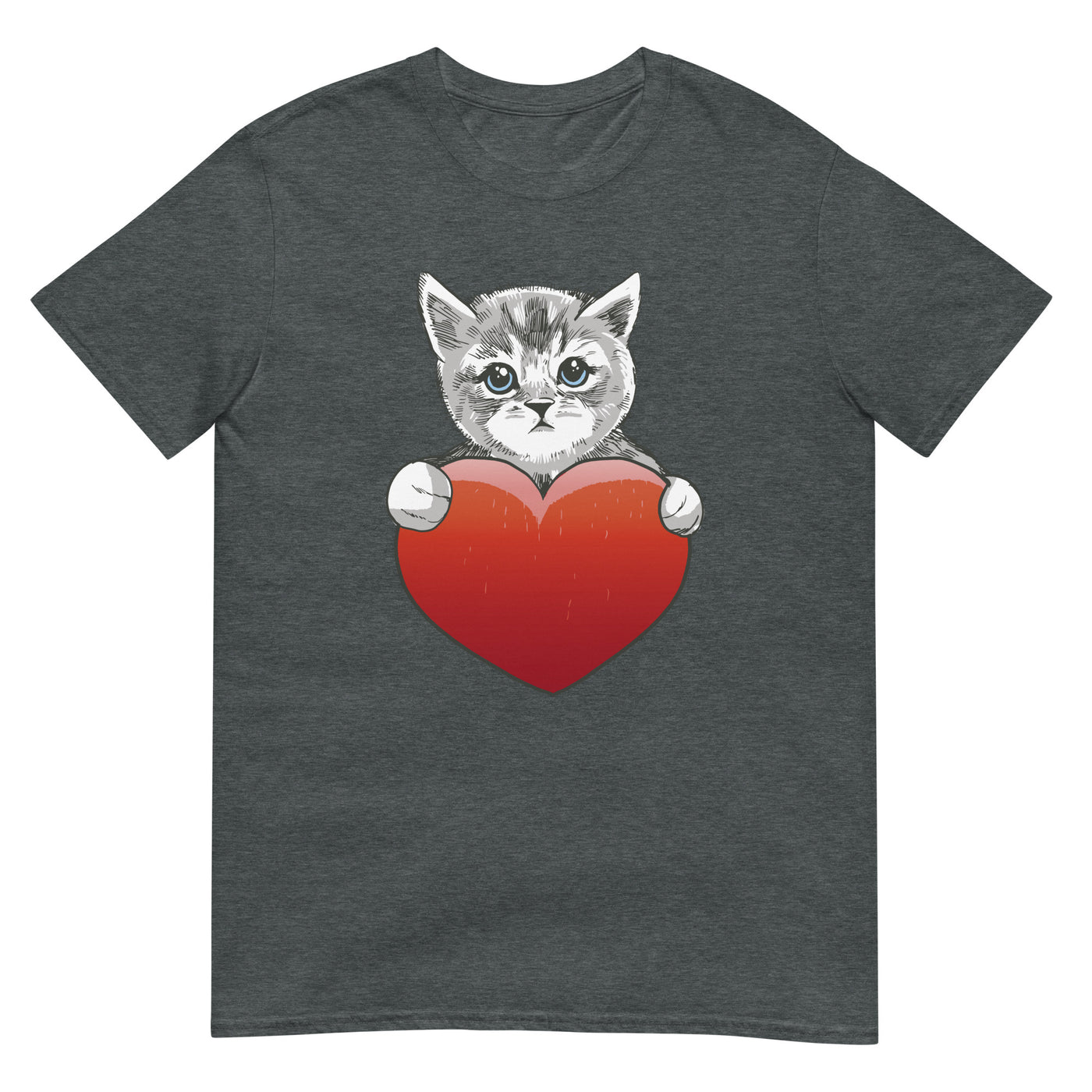 Süße Katze mit rotem Herz - Herren T-Shirt Other_Niches xxx yyy zzz Dark Heather