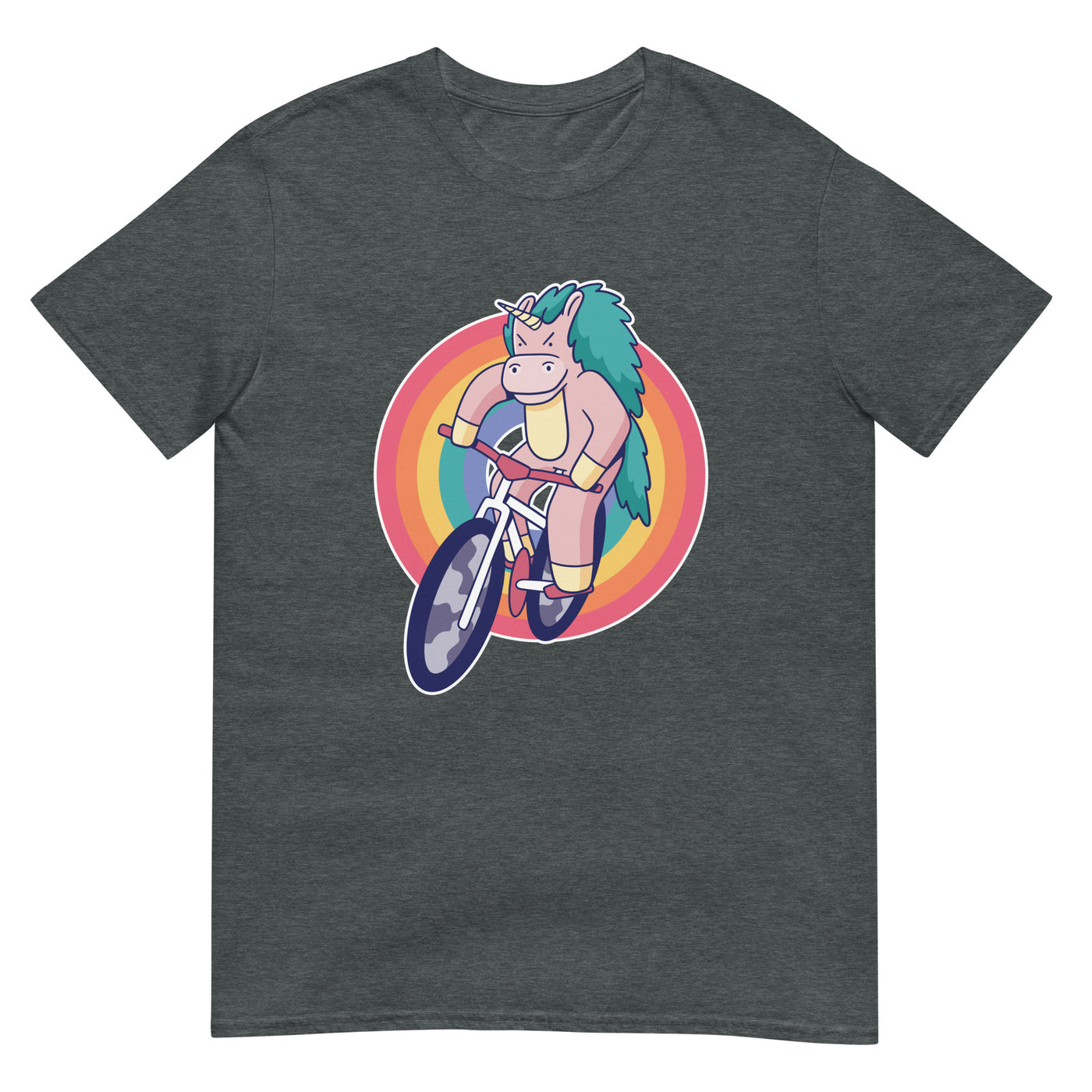 Einhorn fährt Fahrrad und Regenbogenfarben - Herren T-Shirt Other_Niches xxx yyy zzz Dark Heather