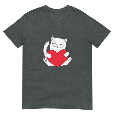 Weiße Katze hält ein großes rotes Herz - Herren T-Shirt Other_Niches xxx yyy zzz Dark Heather