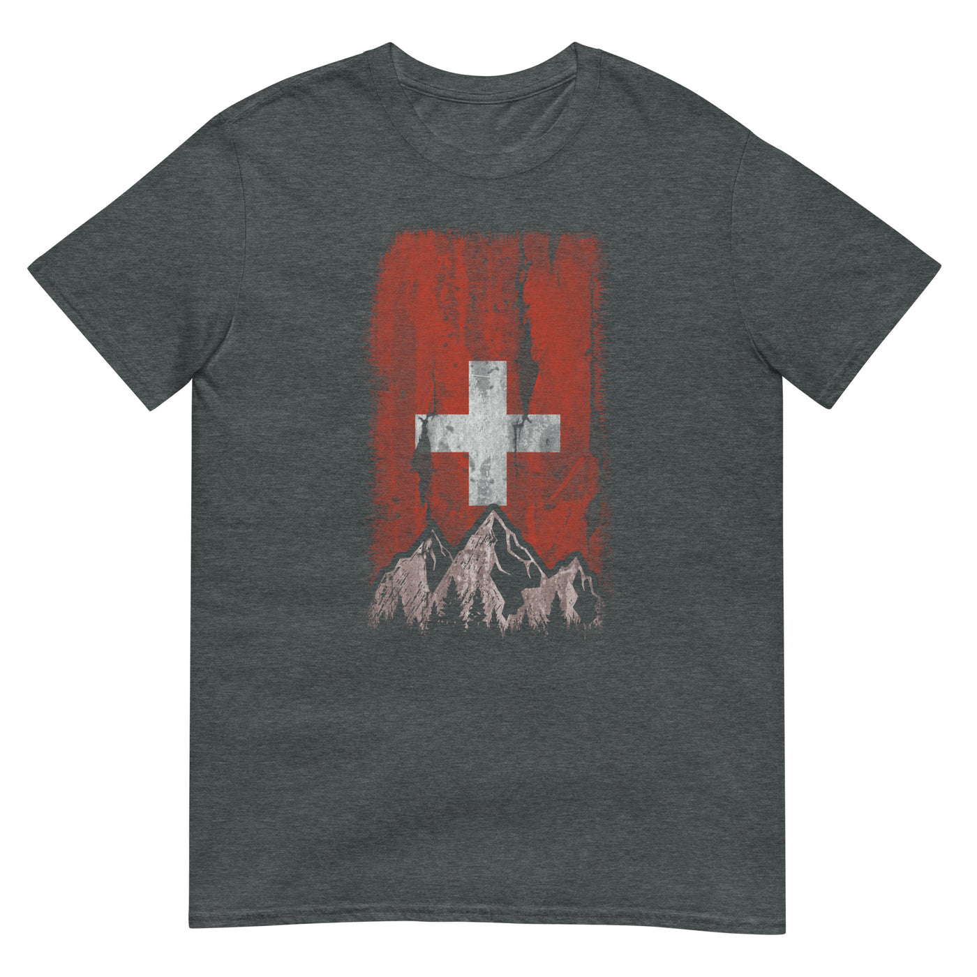 Schweizer Flagge und Berge - T-Shirt (Unisex) berge xxx yyy zzz Dark Heather