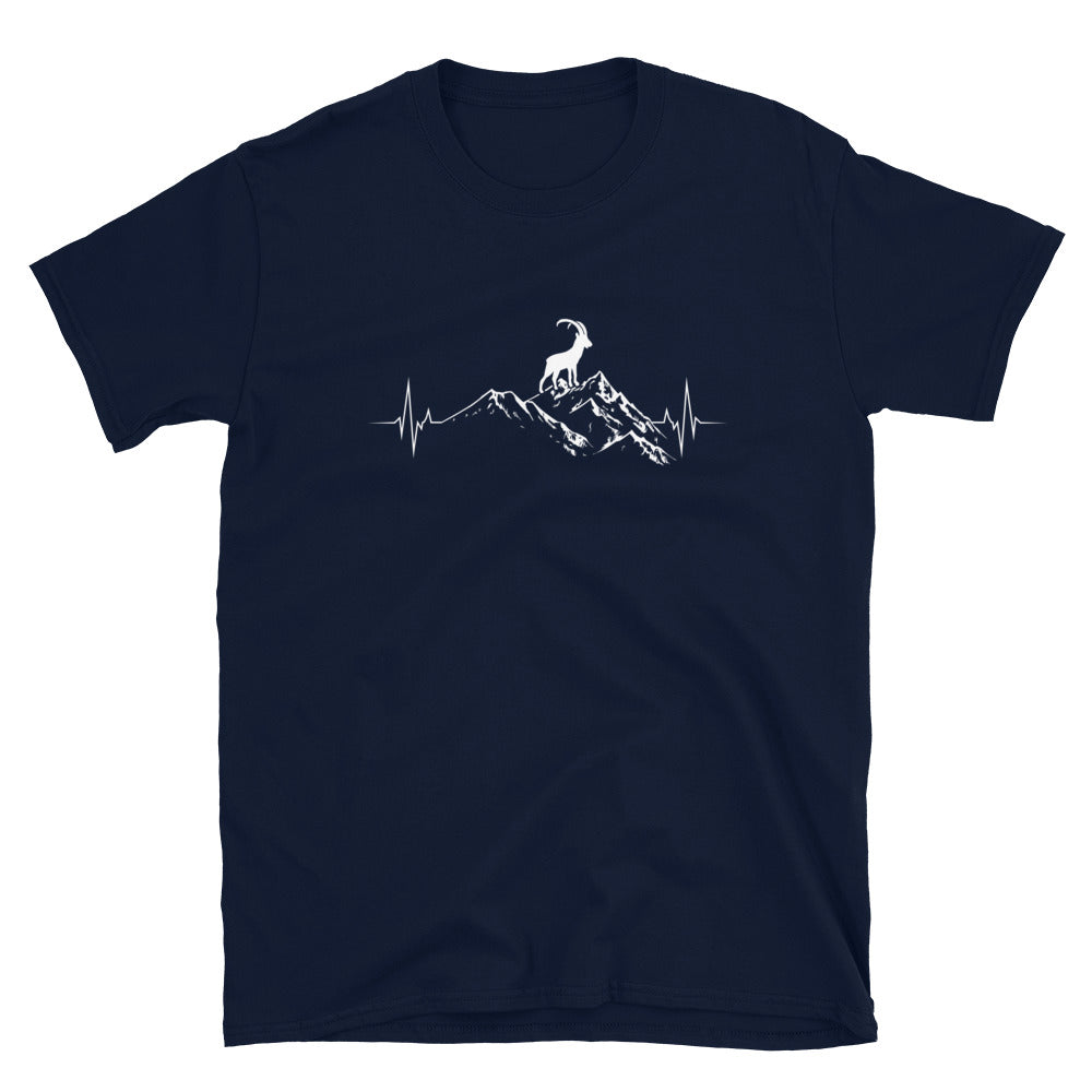Herzschlag Berge Und Steinbock - T-Shirt (Unisex) berge wandern Navy