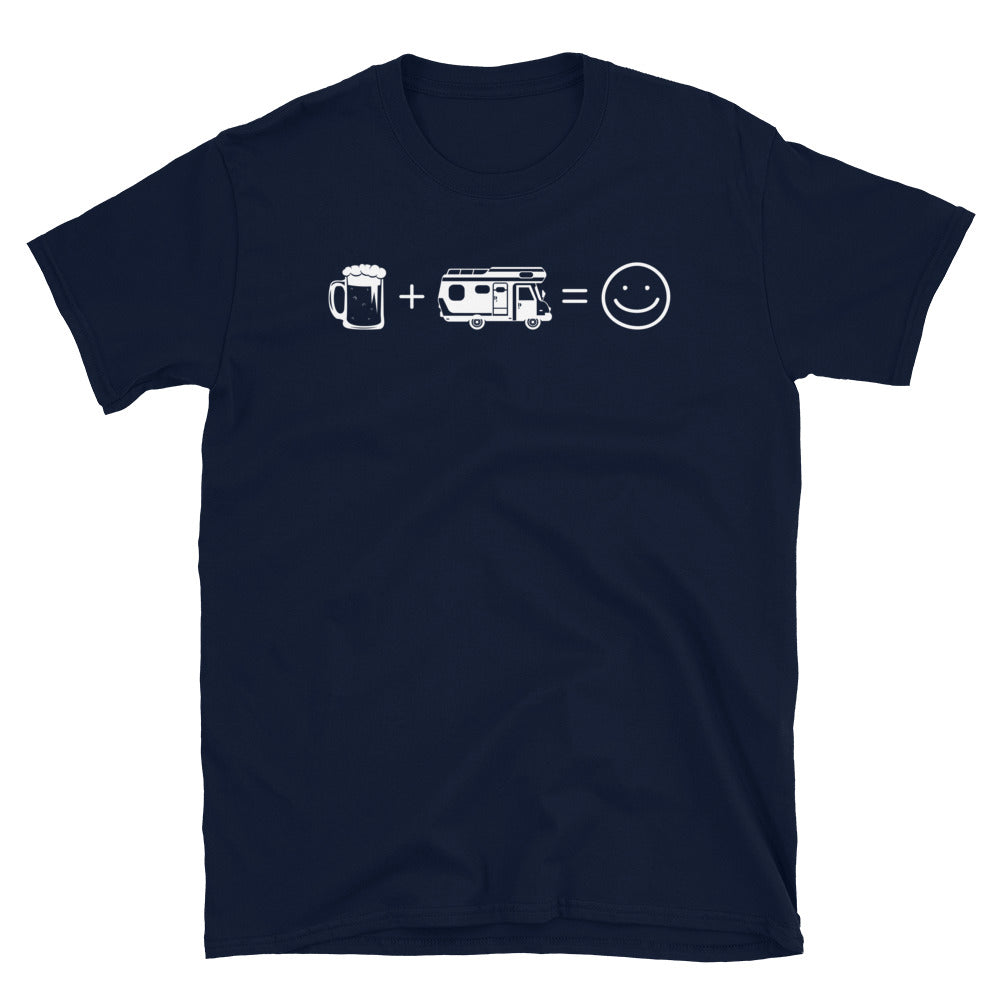 Bier, Lächelndes Gesicht Und Camping - T-Shirt (Unisex) camping Navy