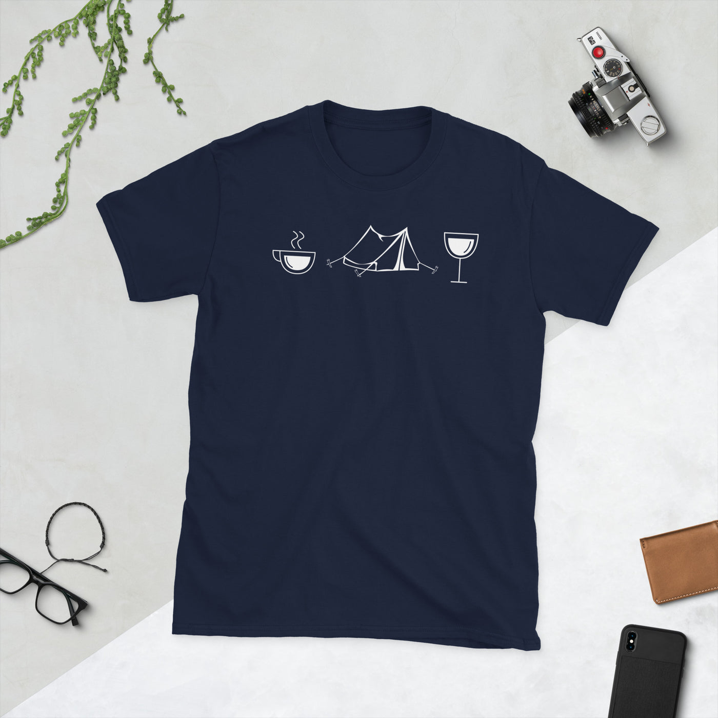 Kaffee, Wein Und Camping - T-Shirt (Unisex) camping Navy