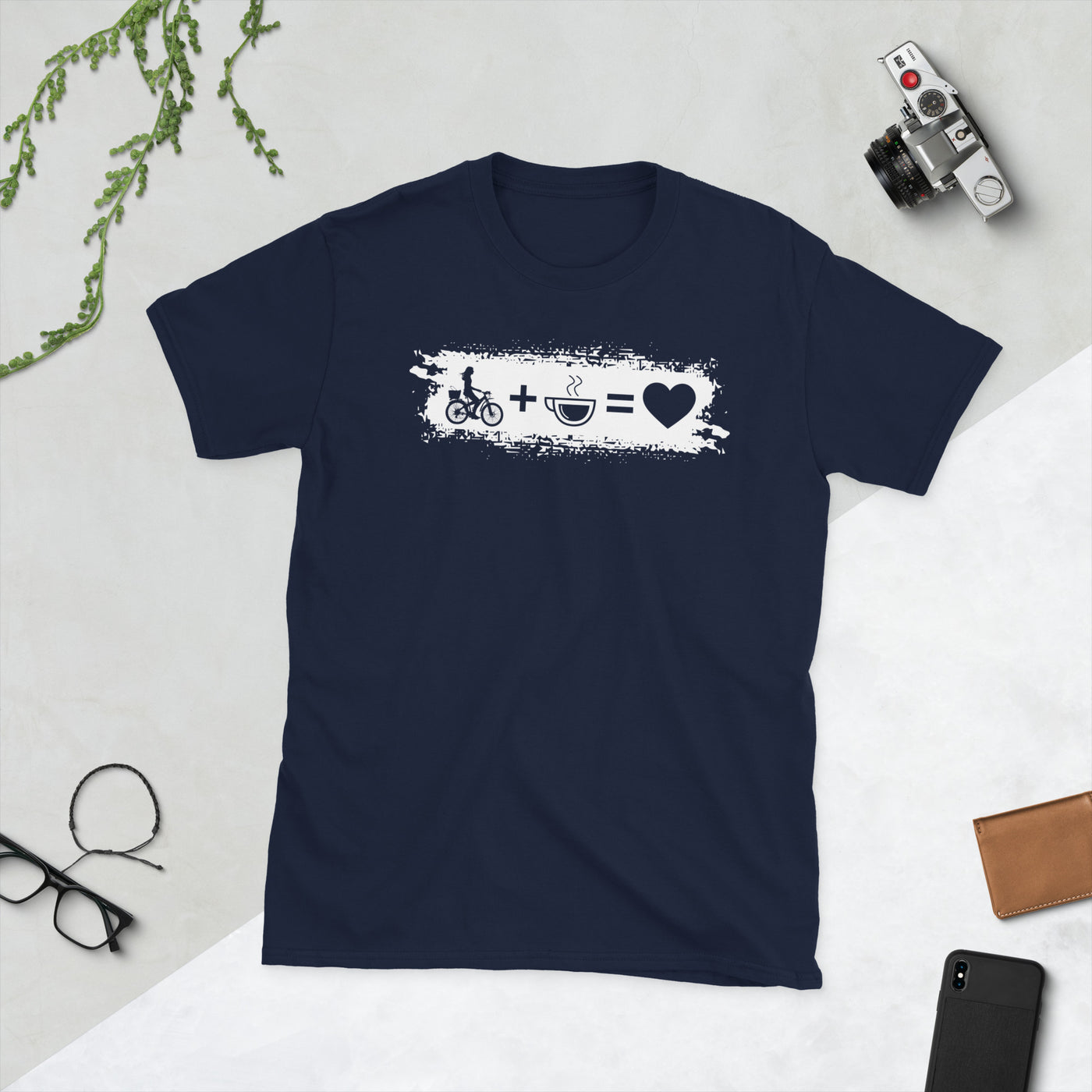 Grunge-Rechteck – Herz – Kaffee – Weibliches Radfahren - T-Shirt (Unisex) fahrrad Navy