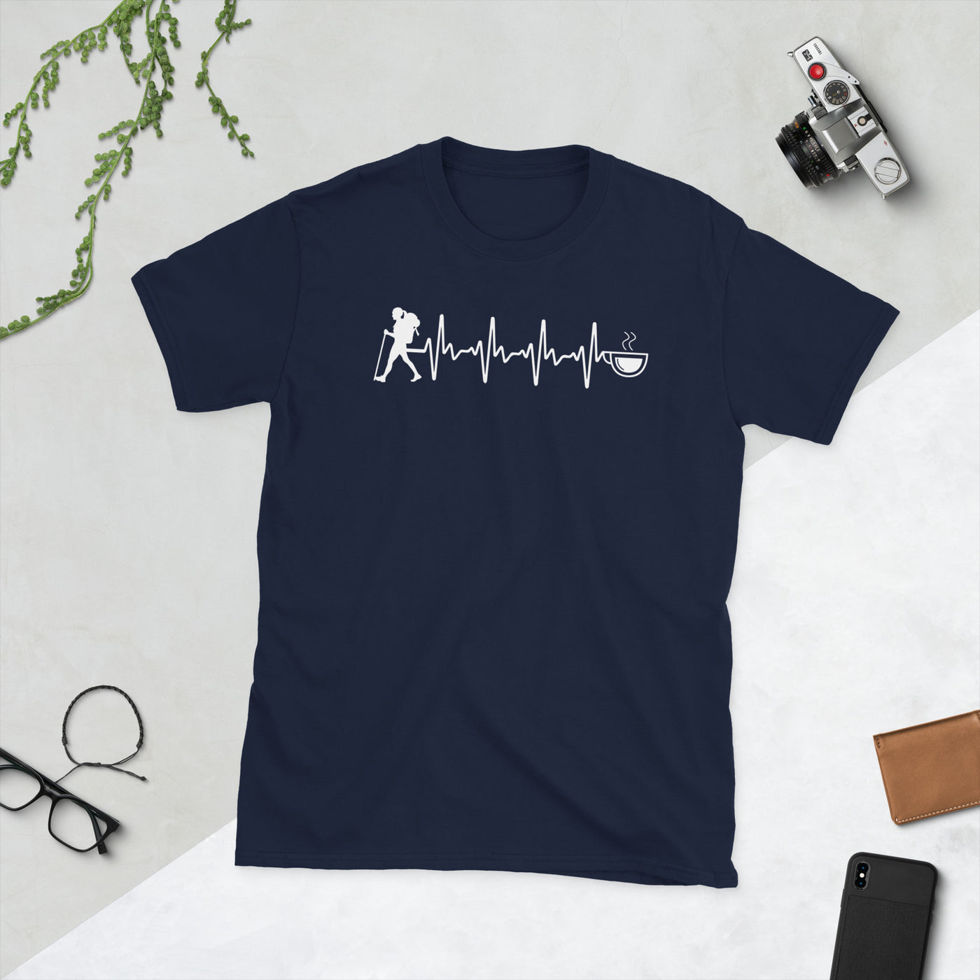 Herzschlag,Kaffee Und Wandern - T-Shirt (Unisex) wandern Navy