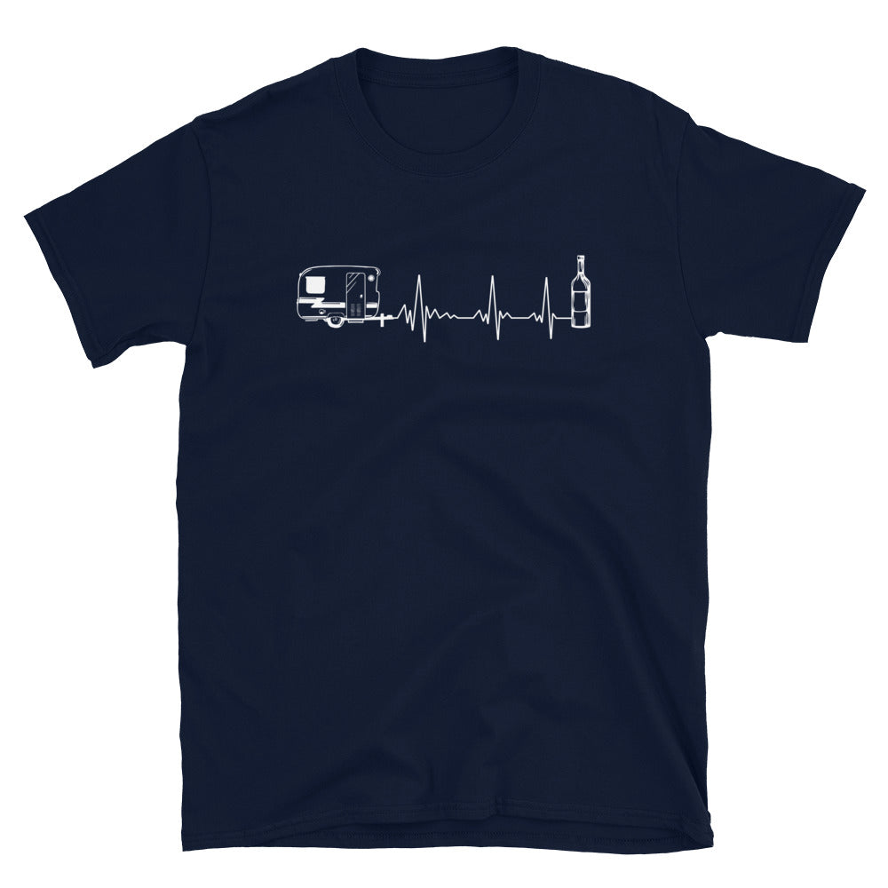 Herzschlag Camping Und Wein - T-Shirt (Unisex) camping Navy