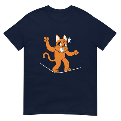 Balancierende lustige Cartoon-Katze auf Slackline - Herren T-Shirt Other_Niches xxx yyy zzz Navy