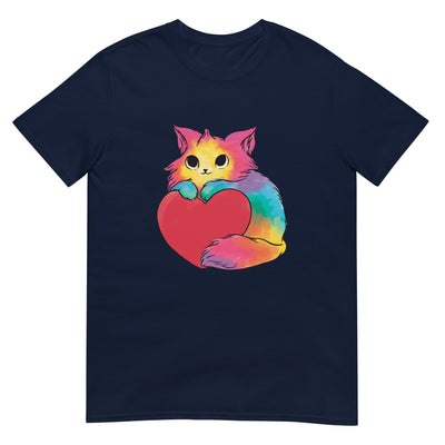 Katze und Herz in Regenbogenfarben - Wunderschön - Herren T-Shirt Other_Niches xxx yyy zzz Navy