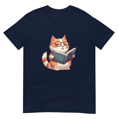 Katze liest ein Buch und trägt Brille - Herren T-Shirt Other_Niches xxx yyy zzz Navy