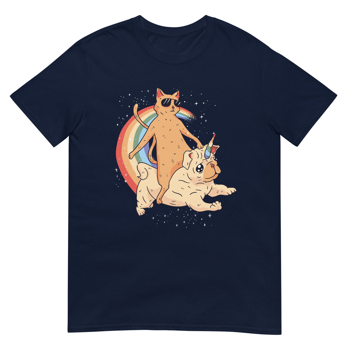 Katze reitet auf Einhorn-Hund - Regenbogen und bunt - Herren T-Shirt Other_Niches xxx yyy zzz Navy