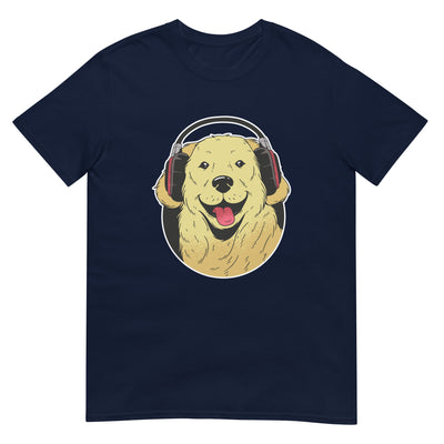 Hund mit Headset hört Musik und lustiges Gesicht - Porträt - Herren T-Shirt Other_Niches xxx yyy zzz Navy