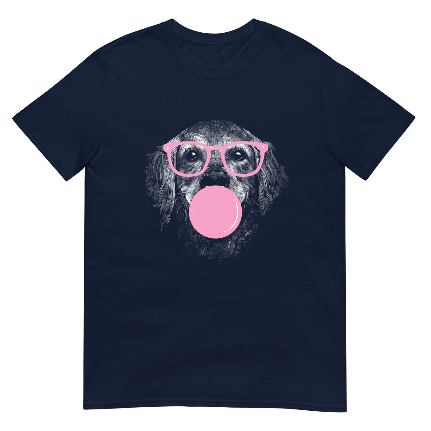 Golden Retriever Hund mit Brille und Kaugummiblase - Pink - Gesichtsporträt - Herren T-Shirt Other_Niches xxx yyy zzz Navy