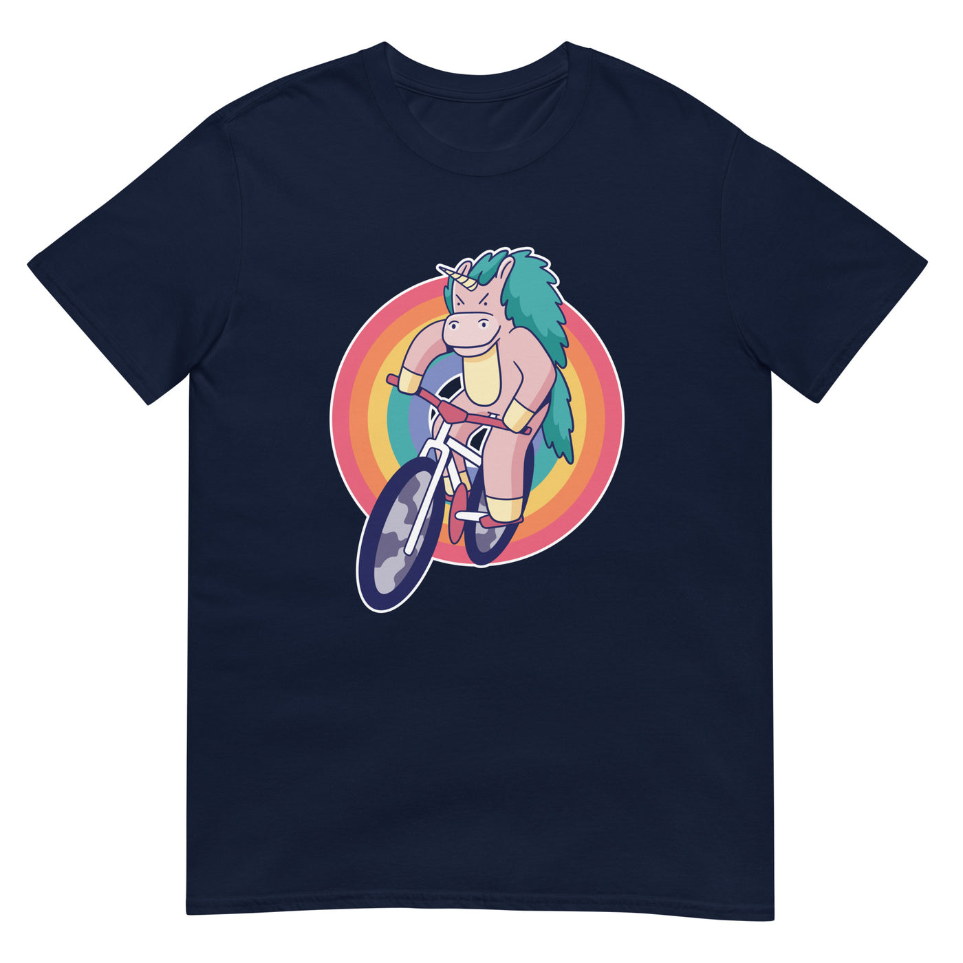 Einhorn fährt Fahrrad und Regenbogenfarben - Herren T-Shirt Other_Niches xxx yyy zzz Navy