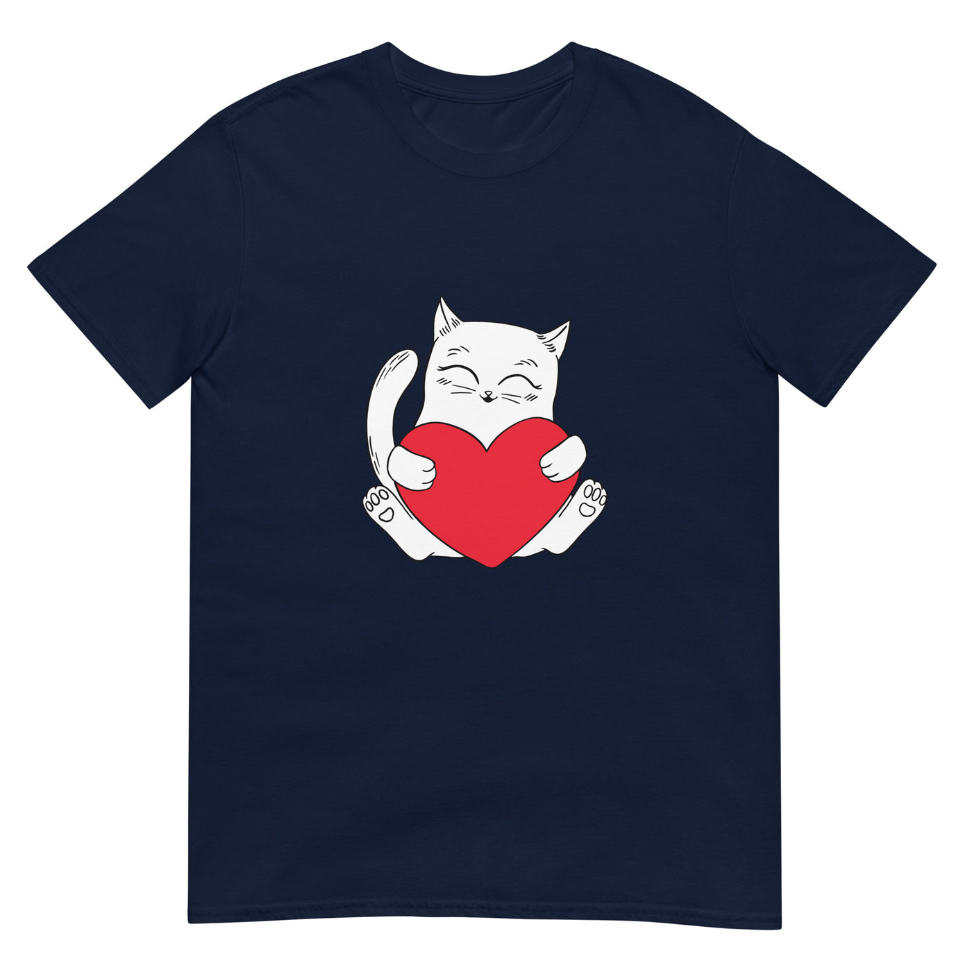 Weiße Katze hält ein großes rotes Herz - Herren T-Shirt Other_Niches xxx yyy zzz Navy