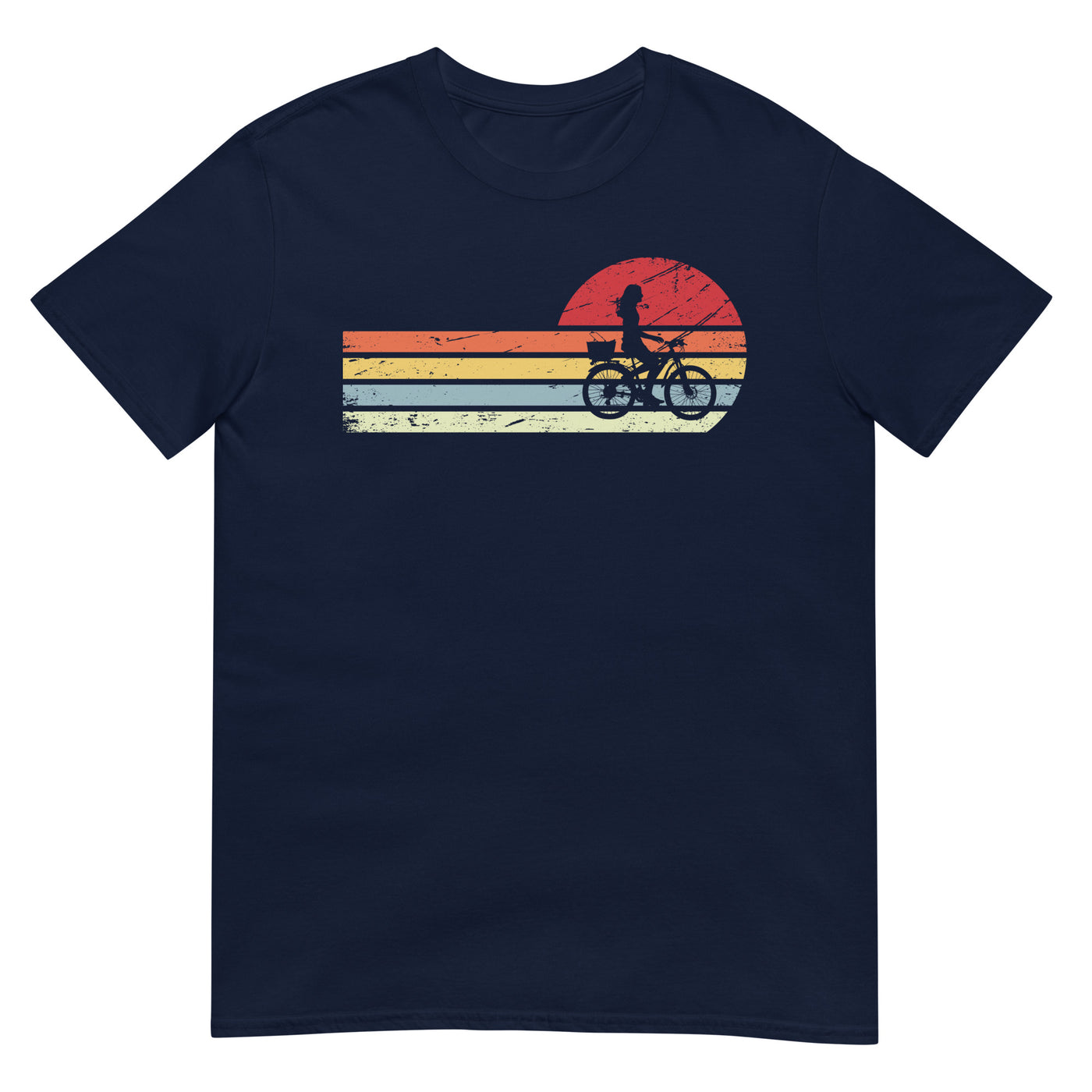 Sonne_und_Retro_Linies_-_Frau_Radfahren_-_(F) - Unisex Basic Softstyle T-Shirt | Gildan 64000 xxx yyy zzz Navy