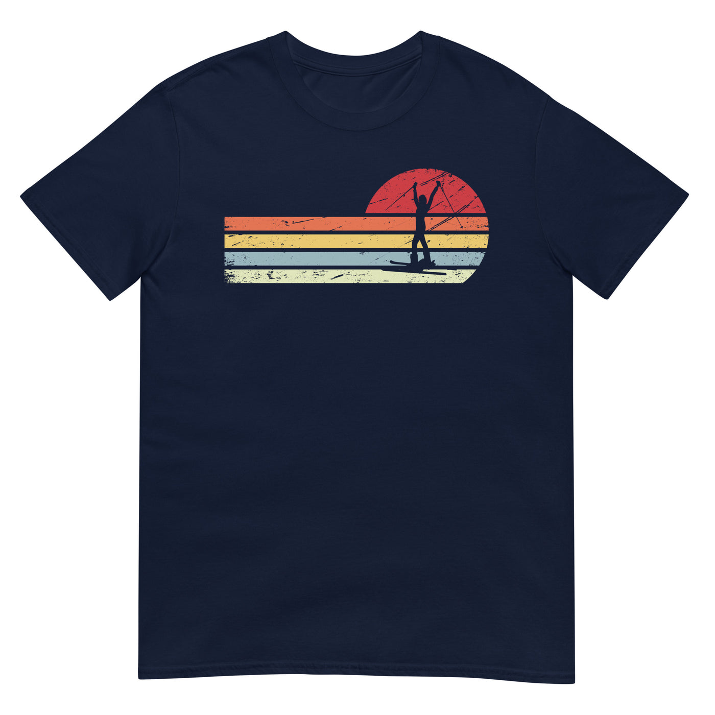 Sonne und Retro Linies - Frau Skifahren - - Unisex Basic Softstyle T-Shirt | Gildan 64000 klettern ski xxx yyy zzz Navy