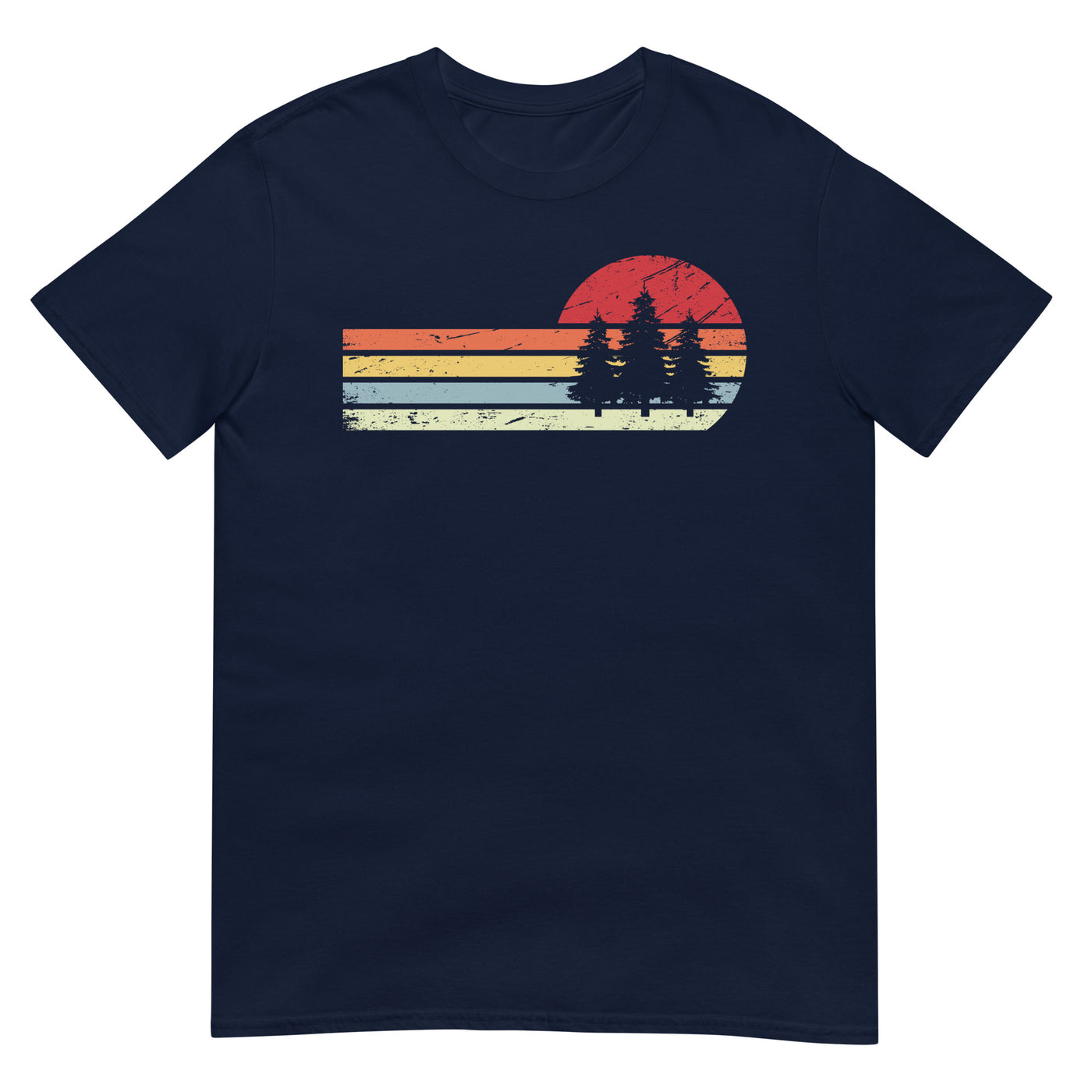 Sonne und Retro Linies - Bäume - T-Shirt (Unisex) camping xxx yyy zzz Navy