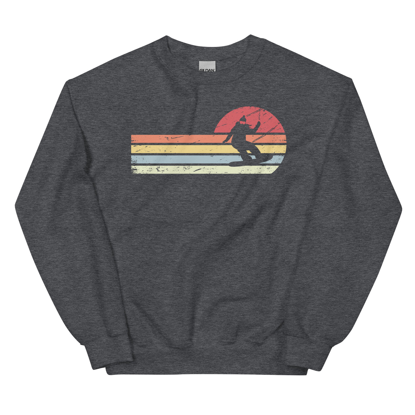 Sonne und Retro Linies - Frau Snowboarding - - Unisex Crew Neck Sweatshirt | Gildan 18000 snowboarden xxx yyy zzz Dark Heather