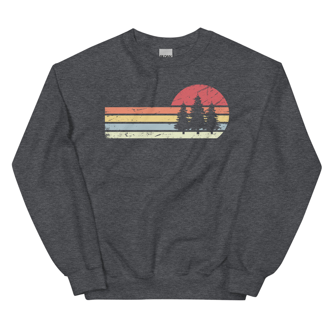 Sonne und Retro Linies - Bäume - Sweatshirt (Unisex) camping xxx yyy zzz Dark Heather