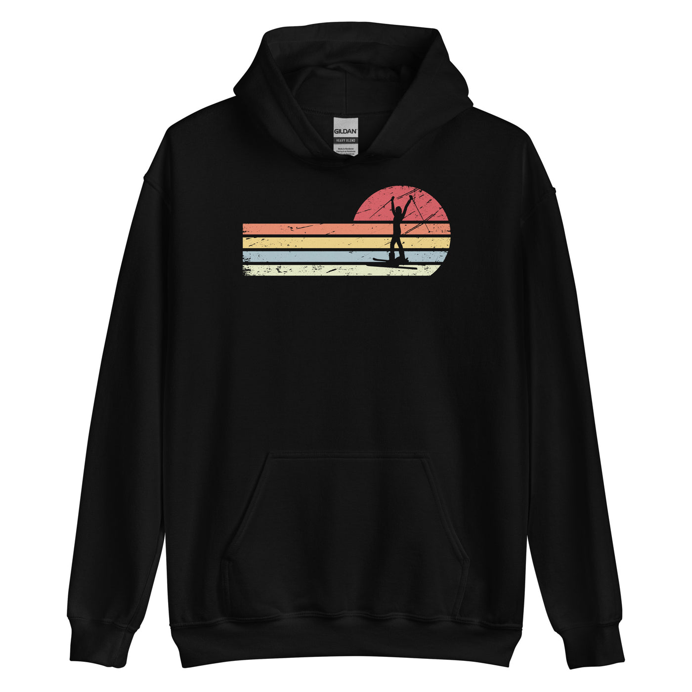 Sonne und Retro Linies - Frau Skifahren - - Unisex Heavy Blend Hoodie | Gildan 18500 klettern ski xxx yyy zzz Black