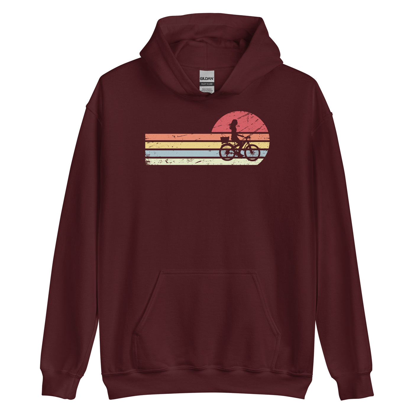 Sonne und Retro Linies - Frau Radfahren - - Unisex Hoodie fahrrad xxx yyy zzz Maroon