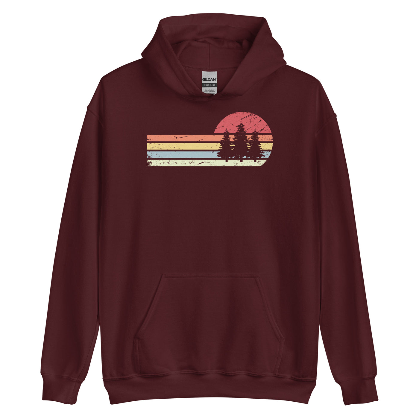 Sonne und Retro Linies - Bäume - Unisex Hoodie camping xxx yyy zzz Maroon