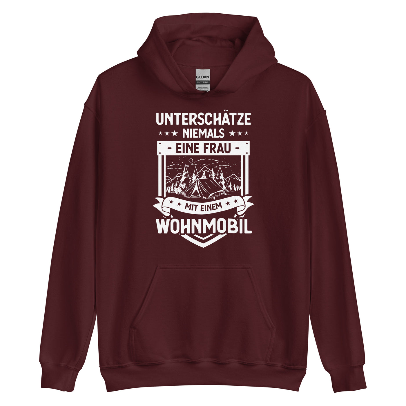 Unterschatze Niemals Eine Frau Mit Einem Wohnmobil - Unisex Hoodie camping xxx yyy zzz Maroon