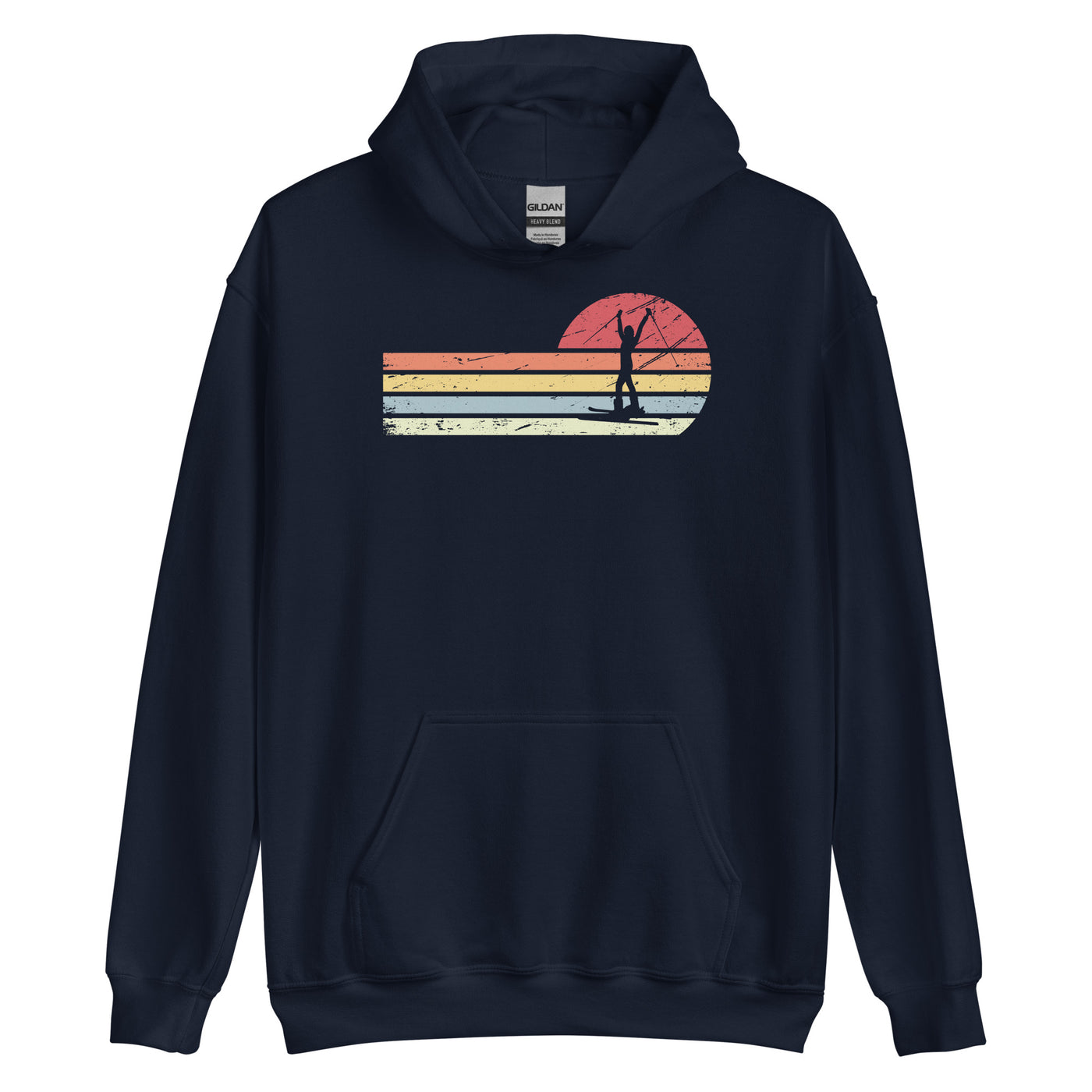 Sonne und Retro Linies - Frau Skifahren - - Unisex Heavy Blend Hoodie | Gildan 18500 klettern ski xxx yyy zzz Navy