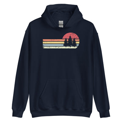 Sonne und Retro Linies - Bäume - Unisex Hoodie camping xxx yyy zzz Navy