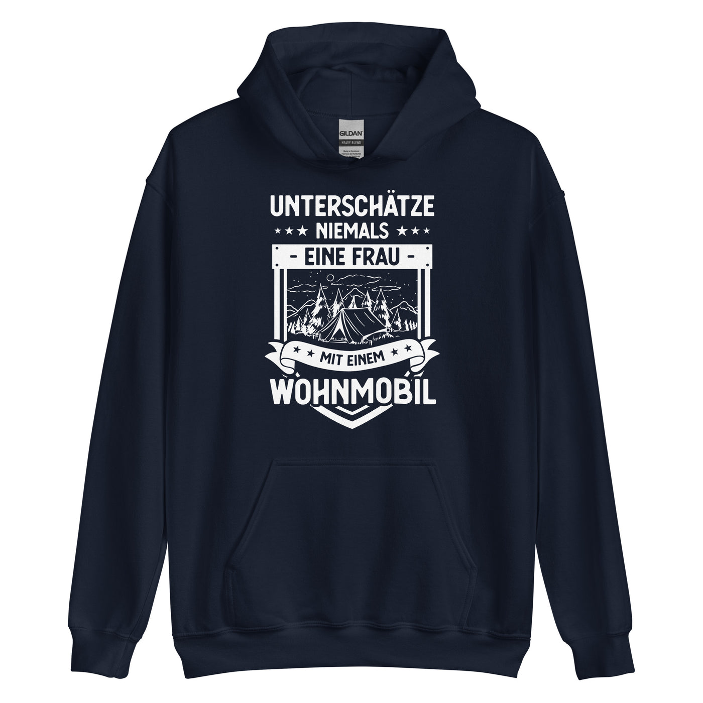 Unterschatze Niemals Eine Frau Mit Einem Wohnmobil - Unisex Hoodie camping xxx yyy zzz Navy