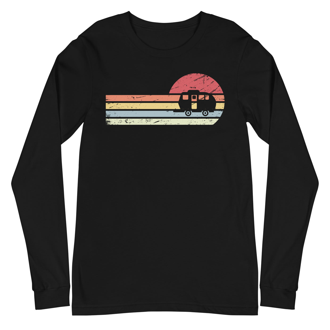 Sonne und Retro Linies - Camping Caravan - (C) - Unisex Long Sleeve Tee | Bella + Canvas 3501 xxx yyy zzz Black